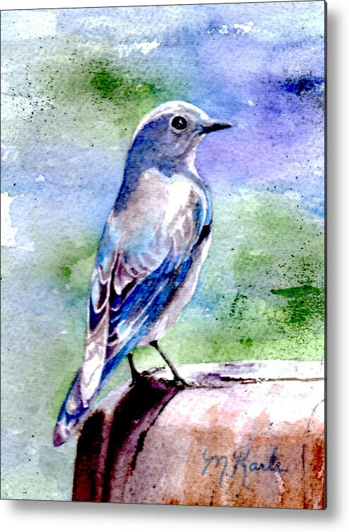 Bird Metal Print featuring the painting Firehole Bridge Bluebird - Female by Marsha Karle