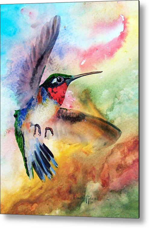 Hummingbird Metal Print featuring the painting DA198 Flit the Hummingbird by Daniel Adams by Daniel Adams