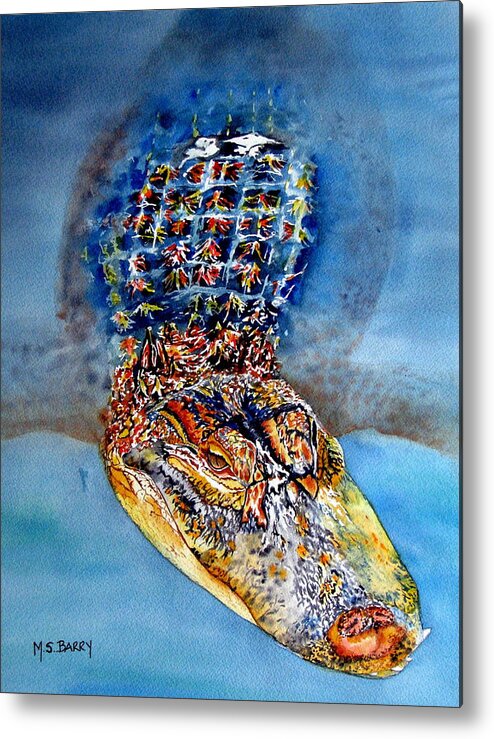 Alligator Metal Print featuring the painting Floating Gator by Maria Barry