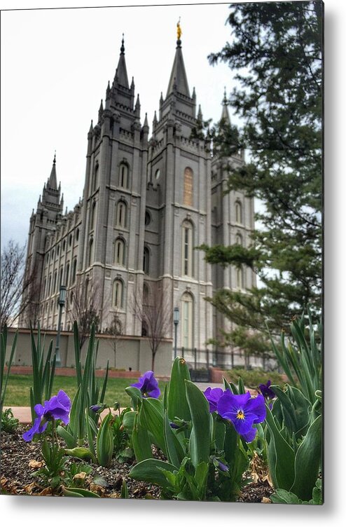 Mormon Metal Print featuring the photograph Flowers and Temple by Buck Buchanan