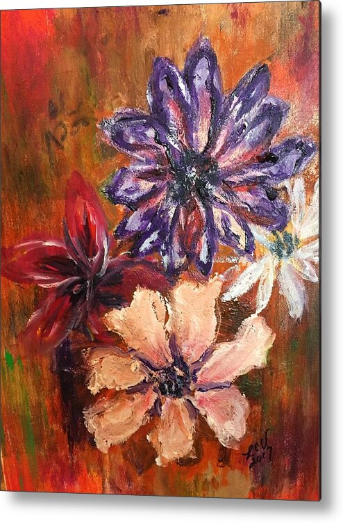 Orange Purple White Red Flowers Daisy Metal Print featuring the painting Flowers in the Spring by Lucille Valentino