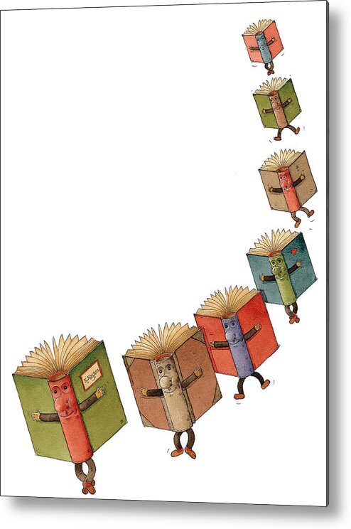 Books Flying Literature Readind Metal Print featuring the painting Flying Books02 by Kestutis Kasparavicius