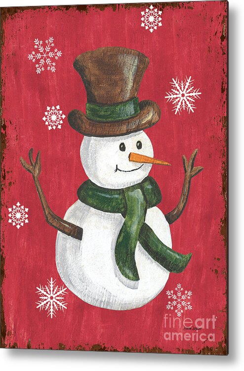 Snowman Metal Print featuring the painting Folk Snowman by Debbie DeWitt