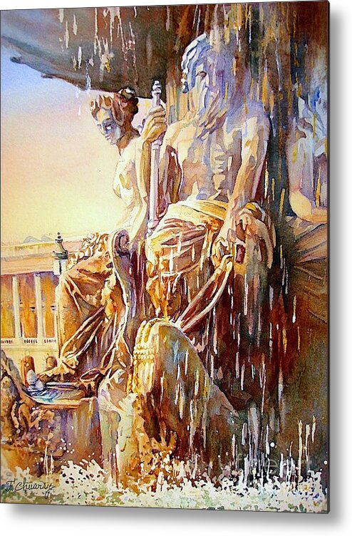 Fontaine Metal Print featuring the painting Fontaine - Paris - France by Francoise Chauray