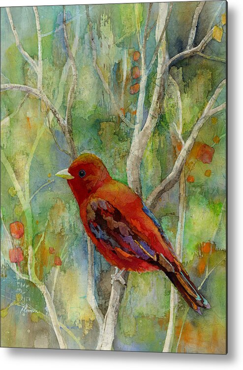 Redbird Metal Print featuring the painting Forest Serenity by Hailey E Herrera