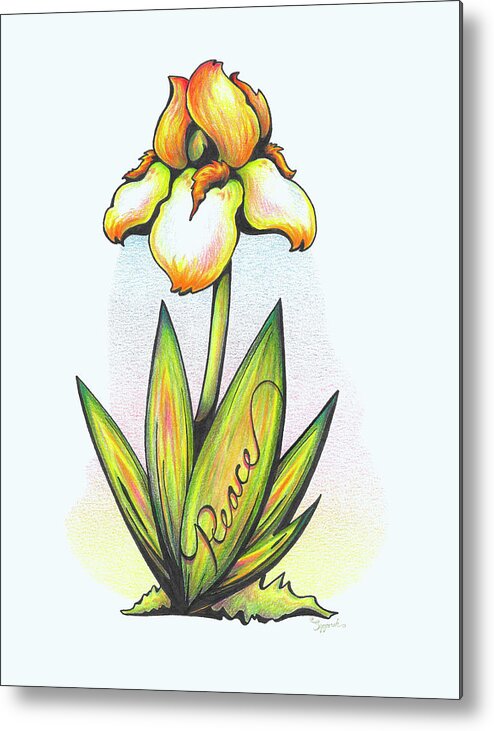 Illustrative Metal Print featuring the drawing Inspirational Flower IRIS by Sipporah Art and Illustration