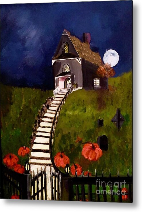Full Metal Print featuring the painting Full Moon Autumn And Home by Lisa Kaiser