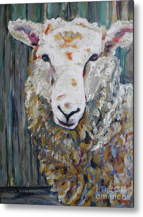 Sheep. Ewe Metal Print featuring the painting Fuzzy by JoAnn Wheeler