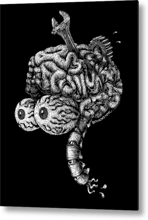 Lowbrow Metal Print featuring the drawing Gearhead by Bomonster 