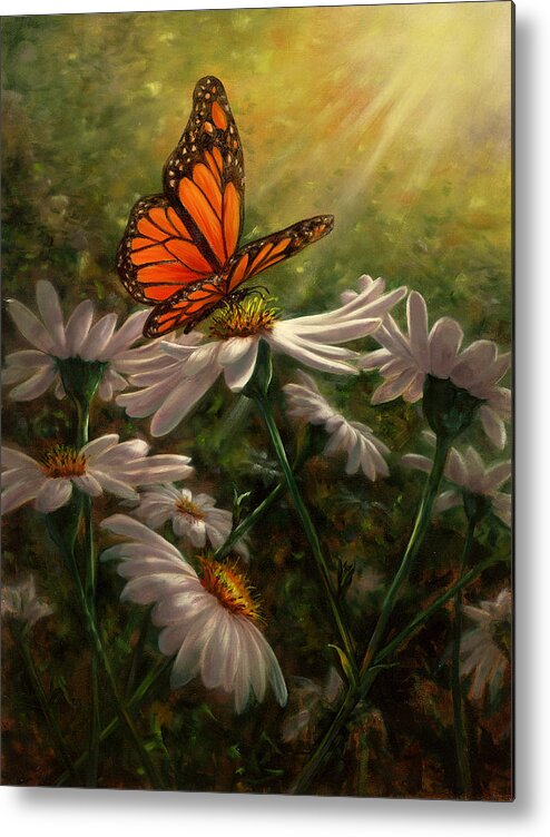 Monarch Butterfly Metal Print featuring the painting Gentle Landing by Lynne Pittard