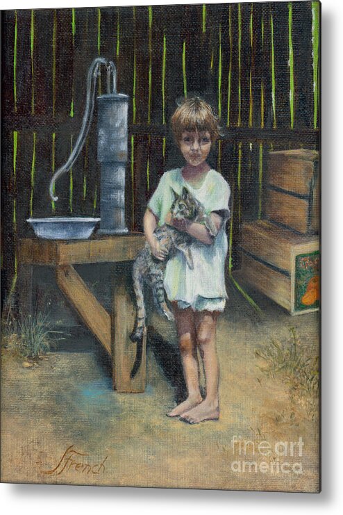 Painting Metal Print featuring the painting Girl and Kitty by Jeanette French