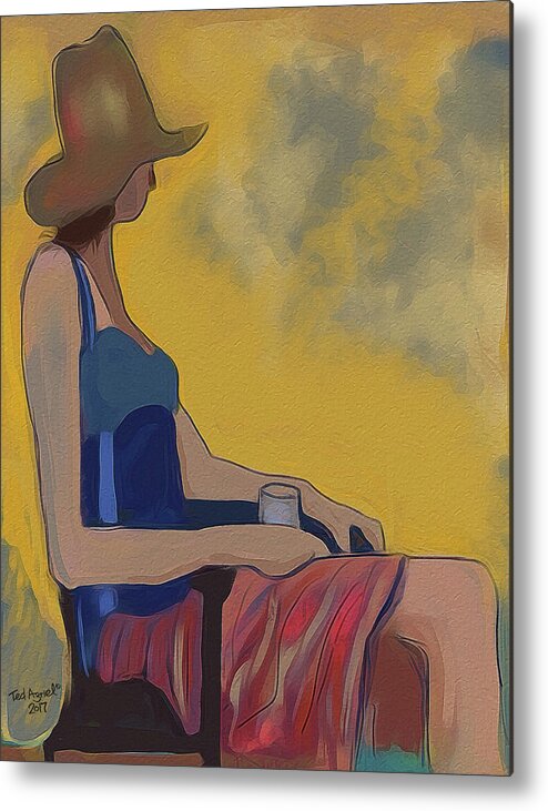 Painting Metal Print featuring the digital art Girl In The Brown Hat by Ted Azriel