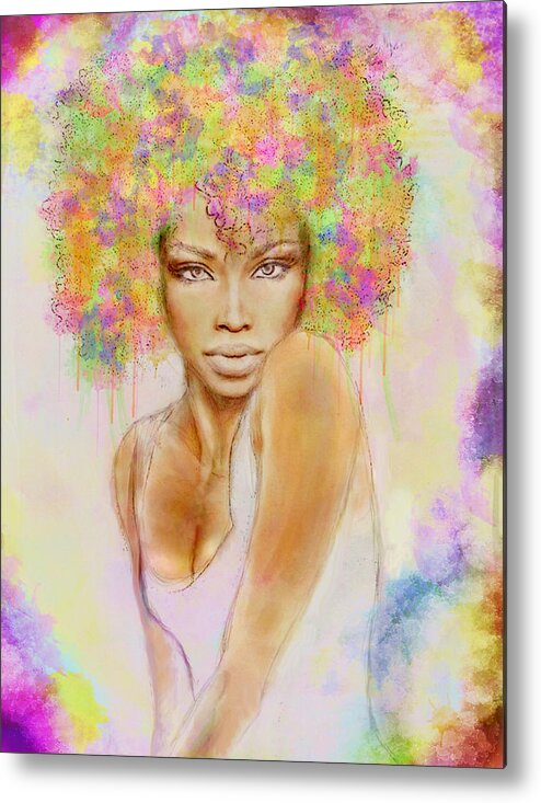 Girl Metal Print featuring the painting Girl with new hair style by Lilia S