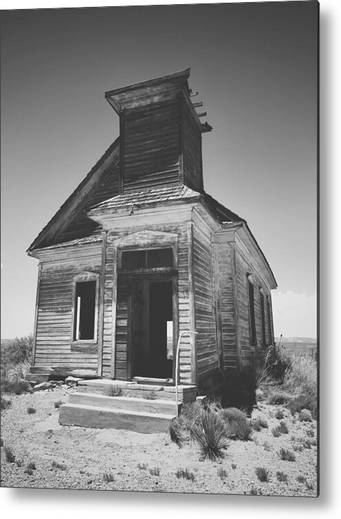 Black And White Metal Print featuring the photograph God Has Left The Building by Brad Hodges