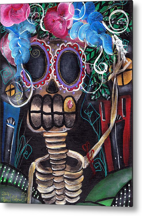 Day Of The Dead Metal Print featuring the painting Going Out by Abril Andrade