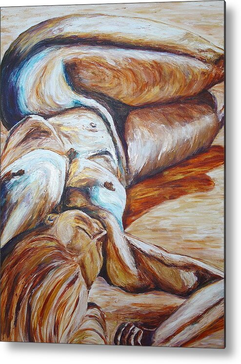 Figurtive Metal Print featuring the painting Golden Nude II by Bonnie Peacher