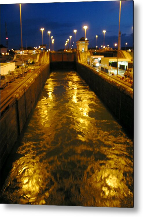 Golden Metal Print featuring the photograph Golden Panama Canal by Phyllis Kaltenbach