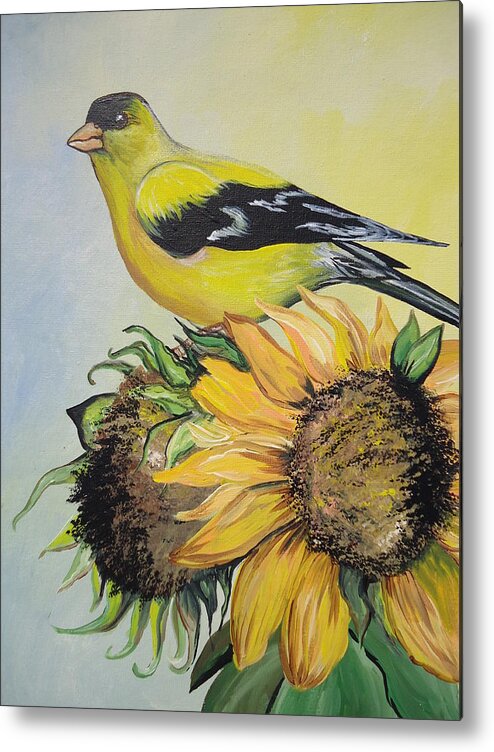 Bird Metal Print featuring the painting Goldfinch by Leslie Manley