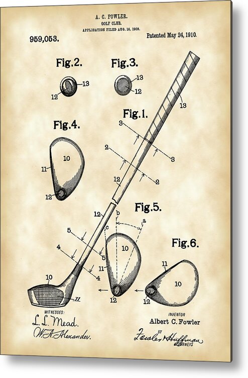 Golf Metal Print featuring the digital art Golf Club Patent 1909 - Vintage by Stephen Younts