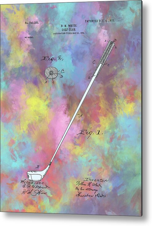 Golf Metal Print featuring the digital art Golf Club Patent Drawing Color by Bekim M
