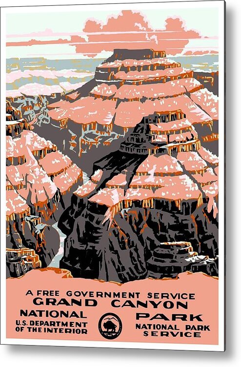 Grand Canyon Metal Print featuring the mixed media Grand Canyon - National Park - Colorado River - Retro travel Poster - Vintage Poster by Studio Grafiikka
