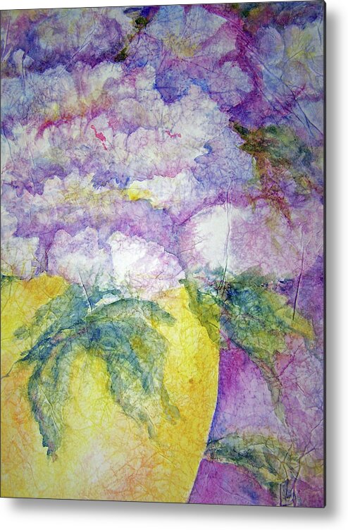 Nature Metal Print featuring the painting Grandma's Yellow Vase by Sandy Collier