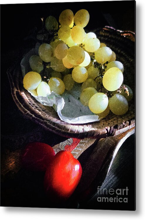 Fruit Metal Print featuring the photograph Grapes and tomatoes by Silvia Ganora