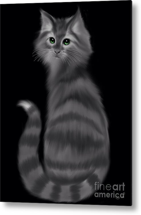 Cats Metal Print featuring the painting Gray Striped Cat by Nick Gustafson