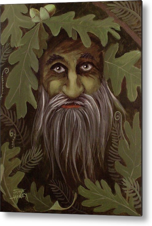 11x14 Metal Print featuring the painting Green Man painting by Jaime Haney