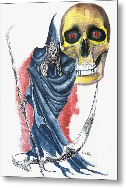 Watercolor An Pen And Ink Metal Print featuring the painting Grimm reeper by Wade Clark