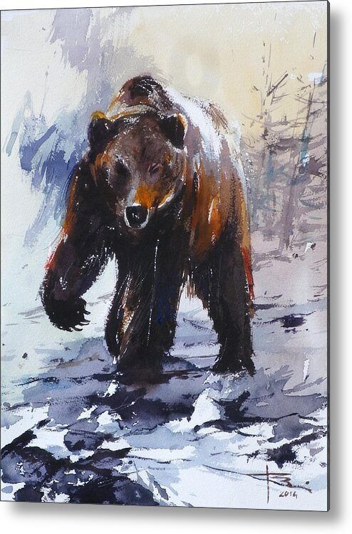 Grizzly Metal Print featuring the painting Grizzly by Tony Belobrajdic