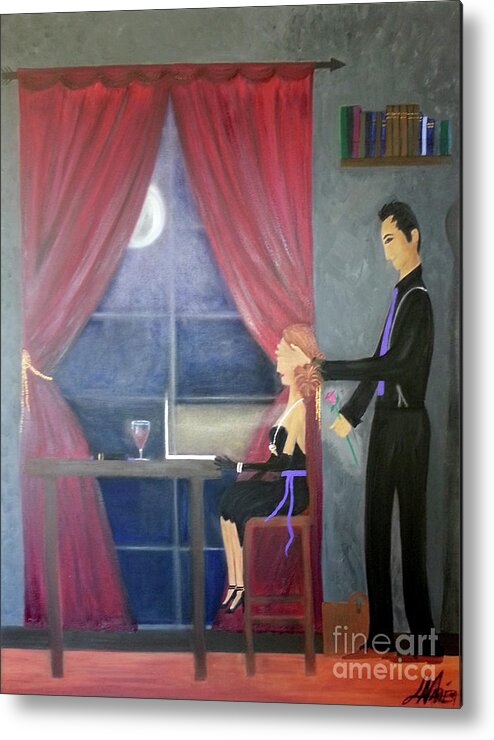 Couples Metal Print featuring the painting Guess Who? by Artist Linda Marie