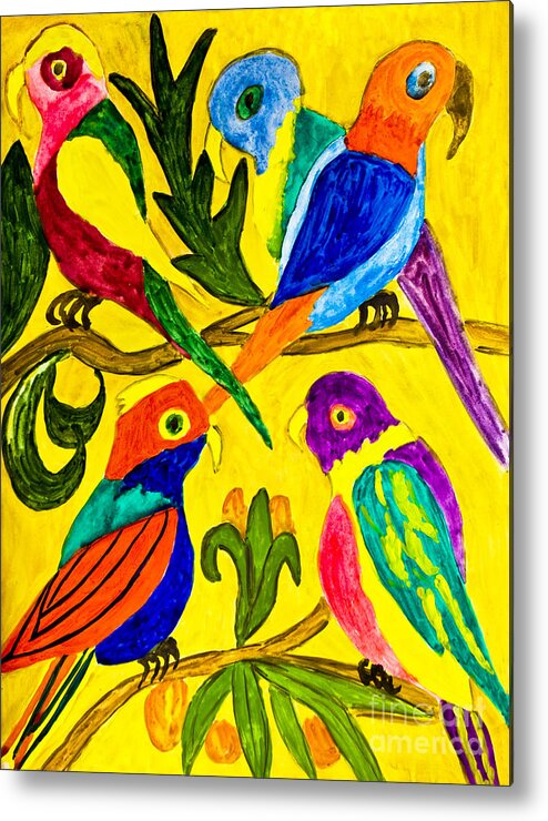 Art Metal Print featuring the painting Hand painted picture, parrots by Irina Afonskaya