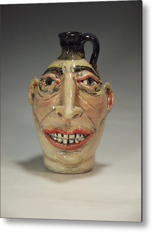 Face Jug Polychrome Metal Print featuring the ceramic art Handsome in His Way by Stephen Hawks