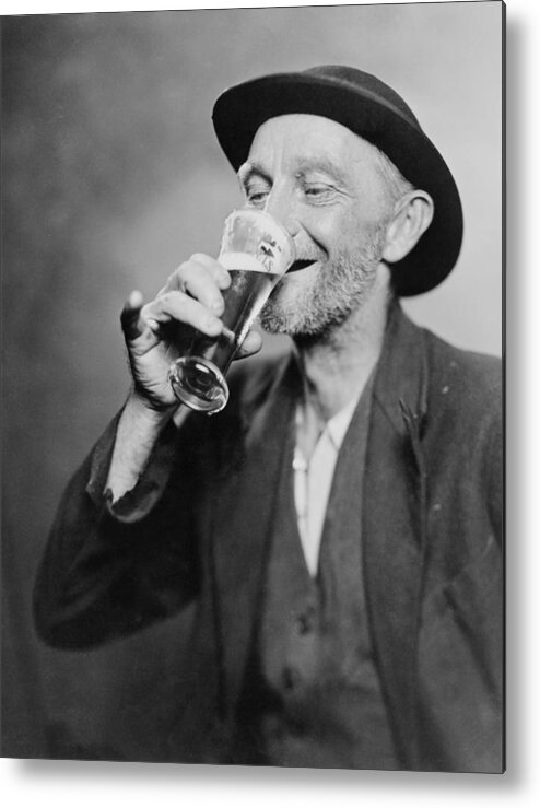 History Metal Print featuring the photograph Happy Old Man Drinking Glass Of Beer by Everett
