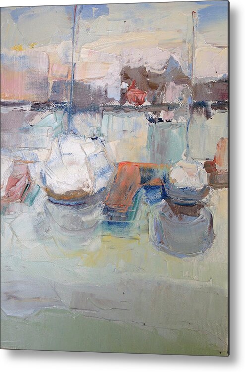 Harbor Metal Print featuring the painting Harbor Sailboats by Suzanne Giuriati Cerny