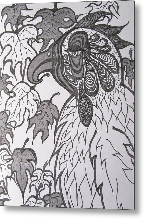 Design Metal Print featuring the drawing Hen by Rosita Larsson