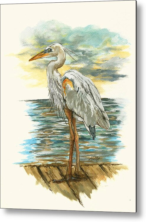 Animals Metal Print featuring the painting Heron by Kathleen Kelly Thompson