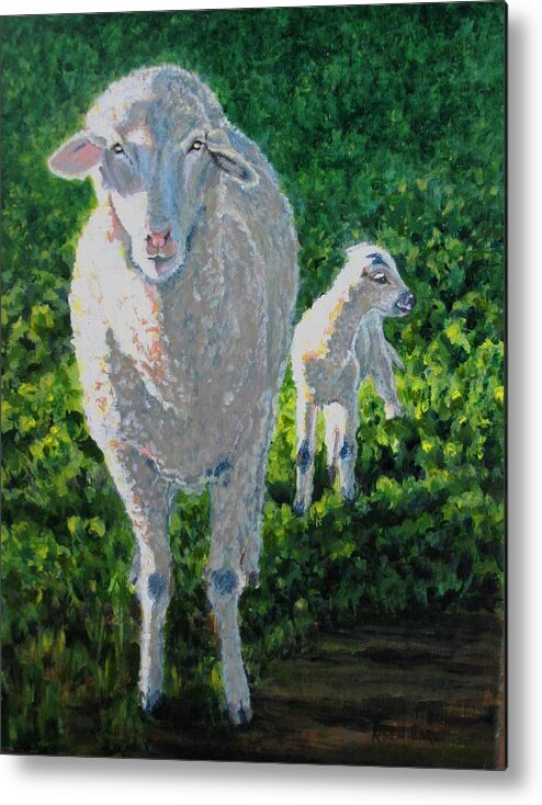 Sheep Metal Print featuring the painting In Sheep's Clothing by Karen Ilari