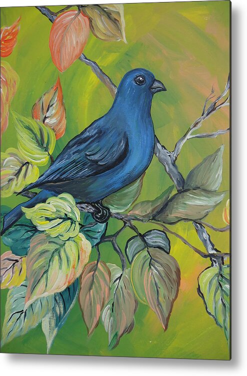 Bird Metal Print featuring the painting Indigo Bunting by Leslie Manley