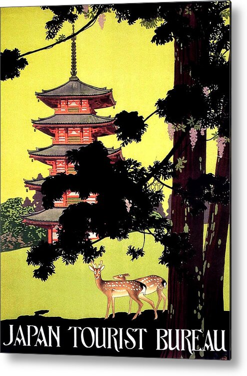Japan Metal Print featuring the painting Japan temple, Japan tourist bureau by Long Shot
