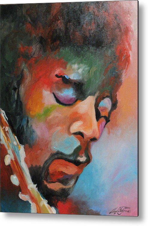 Portrait Metal Print featuring the painting Jimi Hendrix at Monterrey by Angelo Thomas