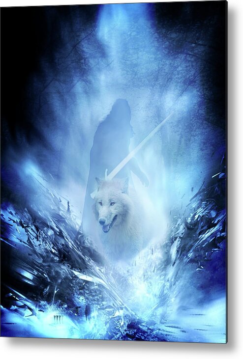 Jon Snow And Ghost Metal Print featuring the digital art Jon Snow and Ghost - Game of Thrones by Lilia D