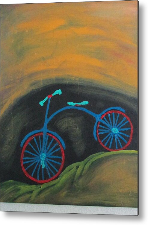 Abstract Riding Bicycles Metal Print featuring the painting Just Roamin by Sharyn Winters