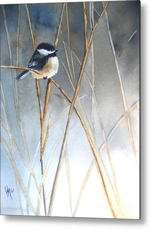 Chickadee Metal Print featuring the painting Just Thinking by Patricia Pushaw