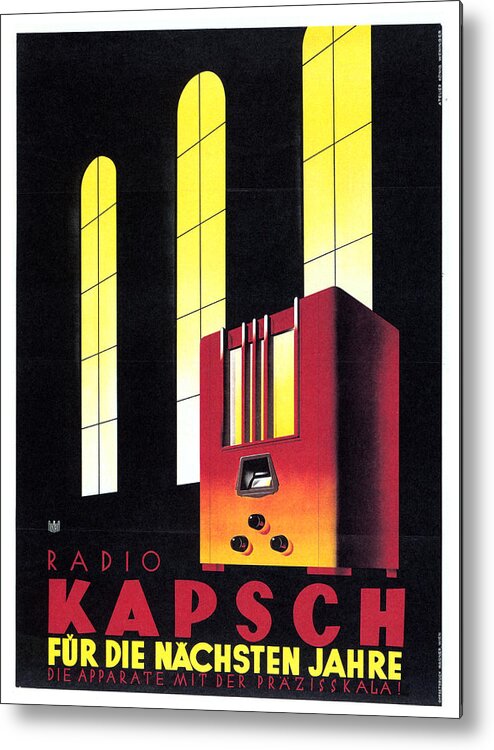 Vintage Metal Print featuring the mixed media Kapsch Radio - German - Vintage Advertising Poster by Studio Grafiikka