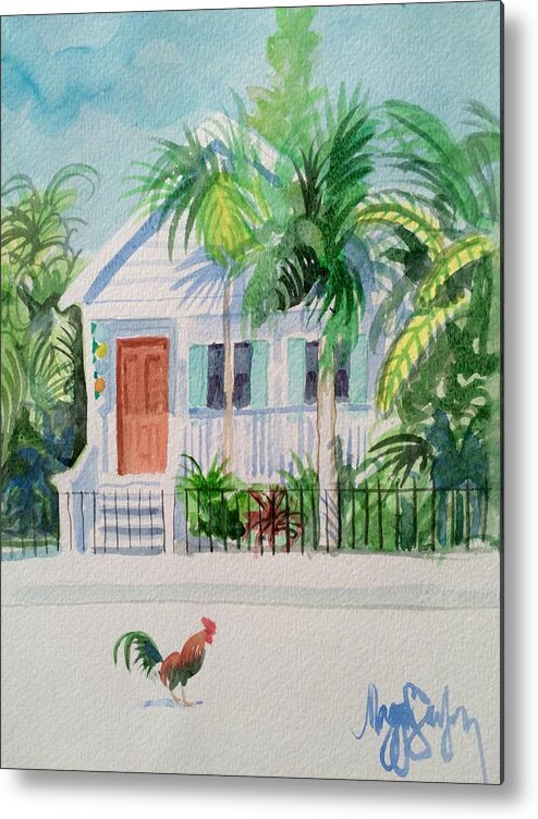 Key West Cottage Tropical Cottage Florida Keys Tropic Metal Print featuring the painting Key West Cottage by Maggii Sarfaty