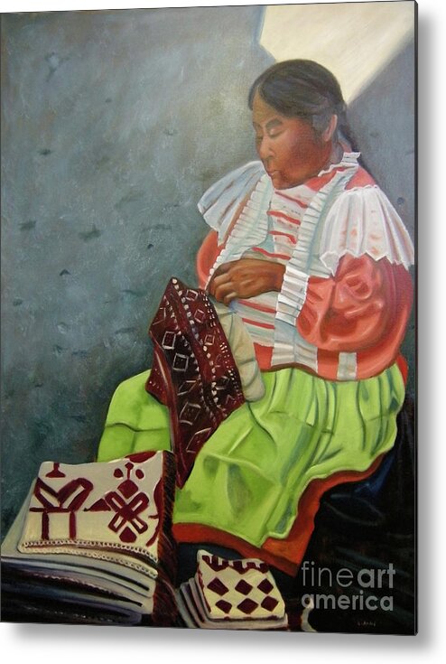 Peasant Metal Print featuring the painting La Costurera by Lilibeth Andre