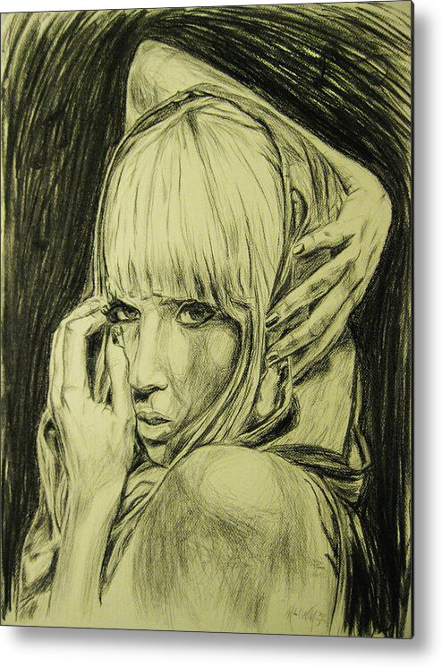 Lady Gaga Metal Print featuring the drawing Lady Gaga 1 by Michael Morgan