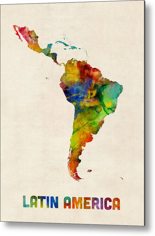 South America Map Metal Print featuring the digital art Latin America Watercolor Map by Michael Tompsett